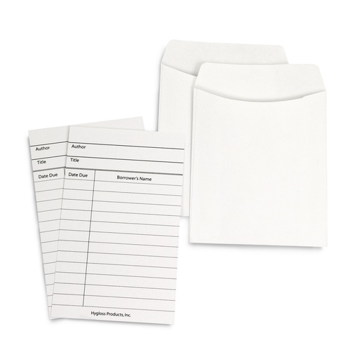 [61153 HG] White Library Cards & Non-Adhesive Pockets Combo 30 Each/60 Pieces