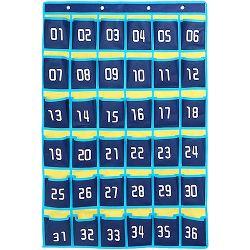 [PS3614 KOR] Blue/Yellow Hanging 36-Pocket Cell Phone Pocket Storage Classroom Organizer