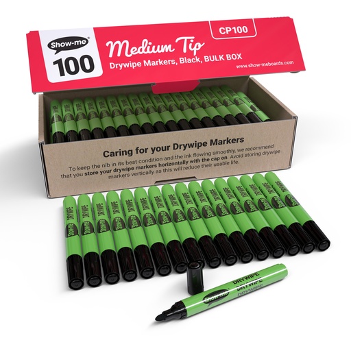 [CP100 EPG] Show-me Classbox of 100 Medium Tip Slim Barrel Dry Erase Markers in Black 